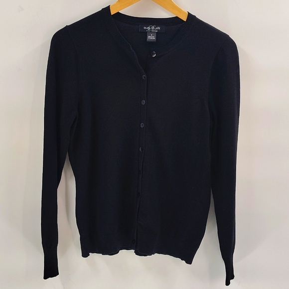 August Silk black Crew cardigan Size Medium silk blend button up cardigan - Picture 1 of 8